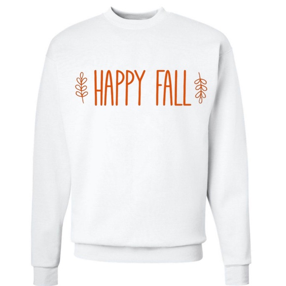 Happy Fall White & Orange Unisex Crewneck Sweatshirt - Picture 1 of 2